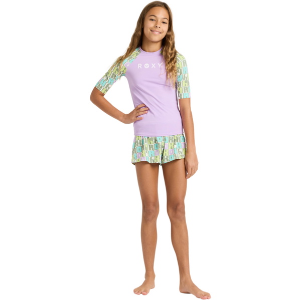 2026 Roxy Junior Roxy Active Short Sleeve Lycra Rash Vest ERGWR03486 - Oil Green Letter Up